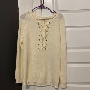 White tie up sweater